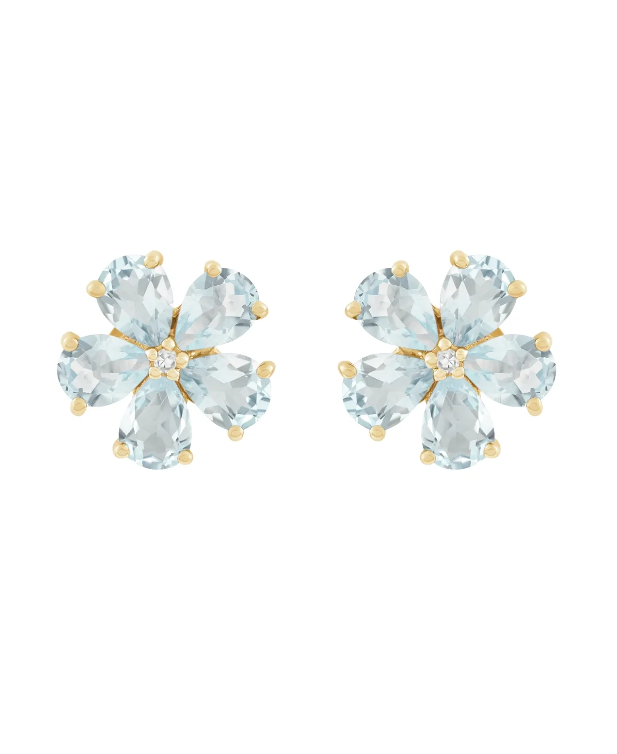 Aquamarine (1-1/3 ct. t.w.) and Diamond Accent Flower Stud Earrings in 14k Yellow Gold