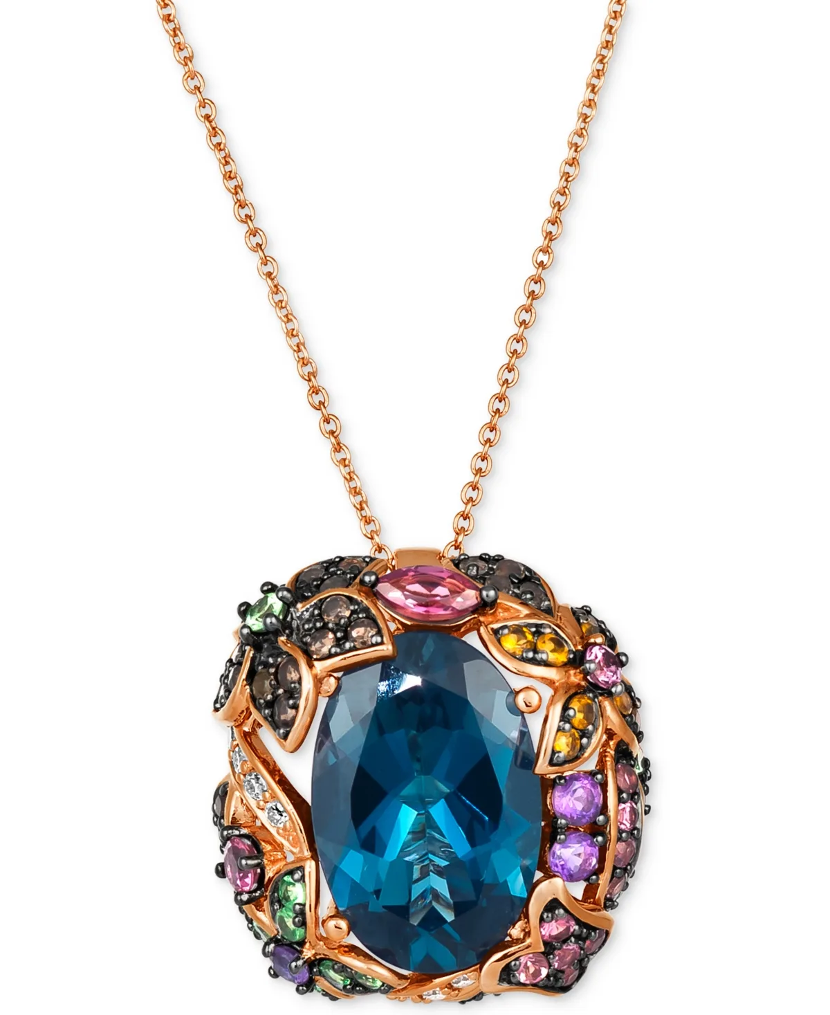 Multi-Gemstone (7 ct. t.w.) & Nude Diamond (1/10 ct. t.w.) Floral 20" Adjustable Pendant Necklace in 14k Rose Gold by Le Vian