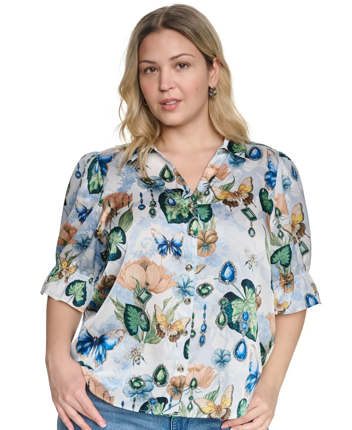 Collared Button-Front Top by Karl Lagerfeld Paris
