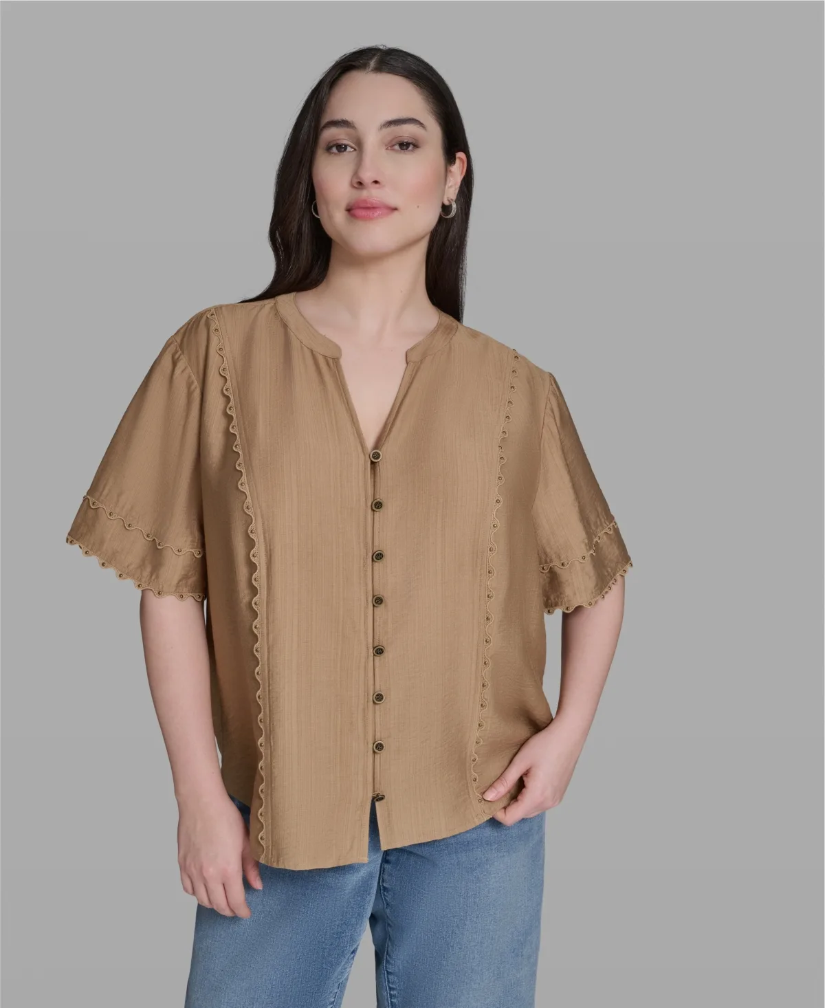 Rayon-Blend V-Neck Top by Karl Lagerfeld Paris