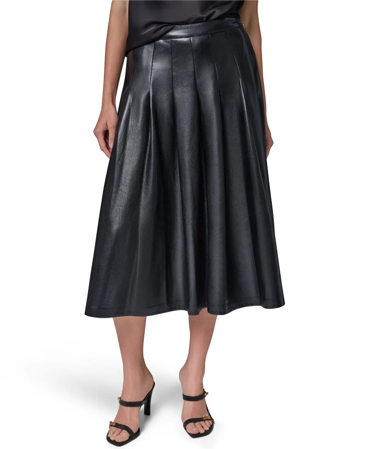 Pleated Faux Leather Midi Skirt by Donna Karan New York