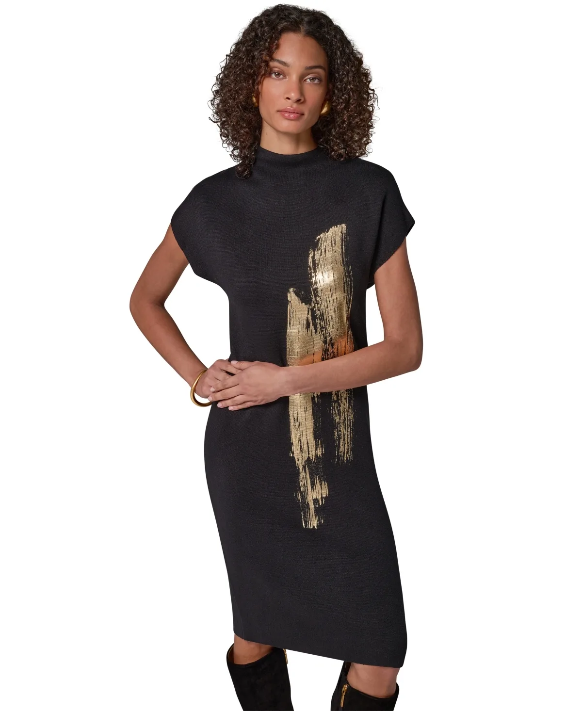 Gold-Tone Velvet Burnout Sweater Dress by Donna Karan New York