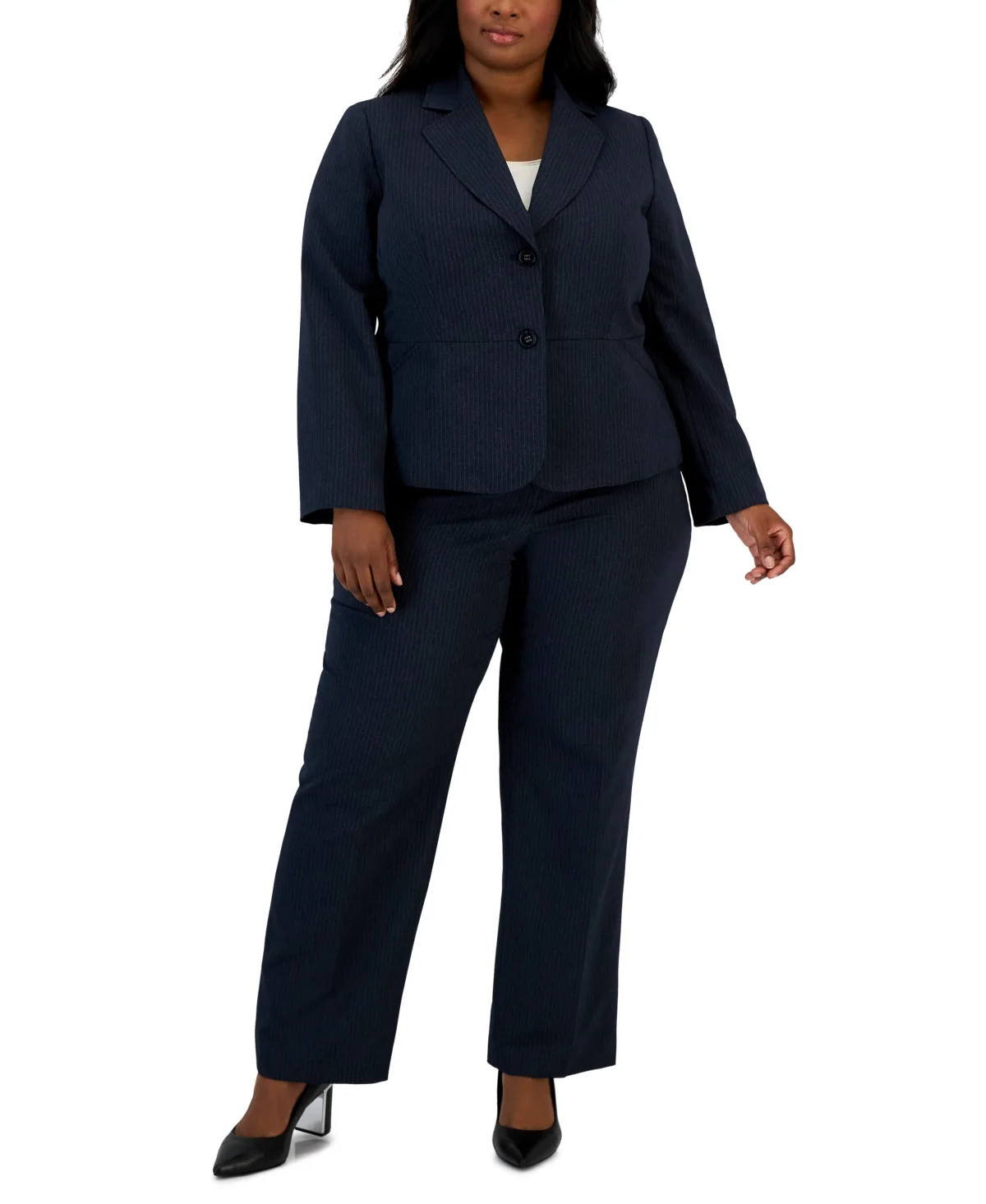 Two-Button Pinstriped Pantsuit Set by Le Suit