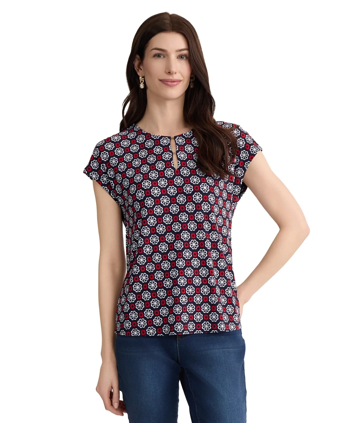 Round Neck Printed Jersey Top by Jones New York