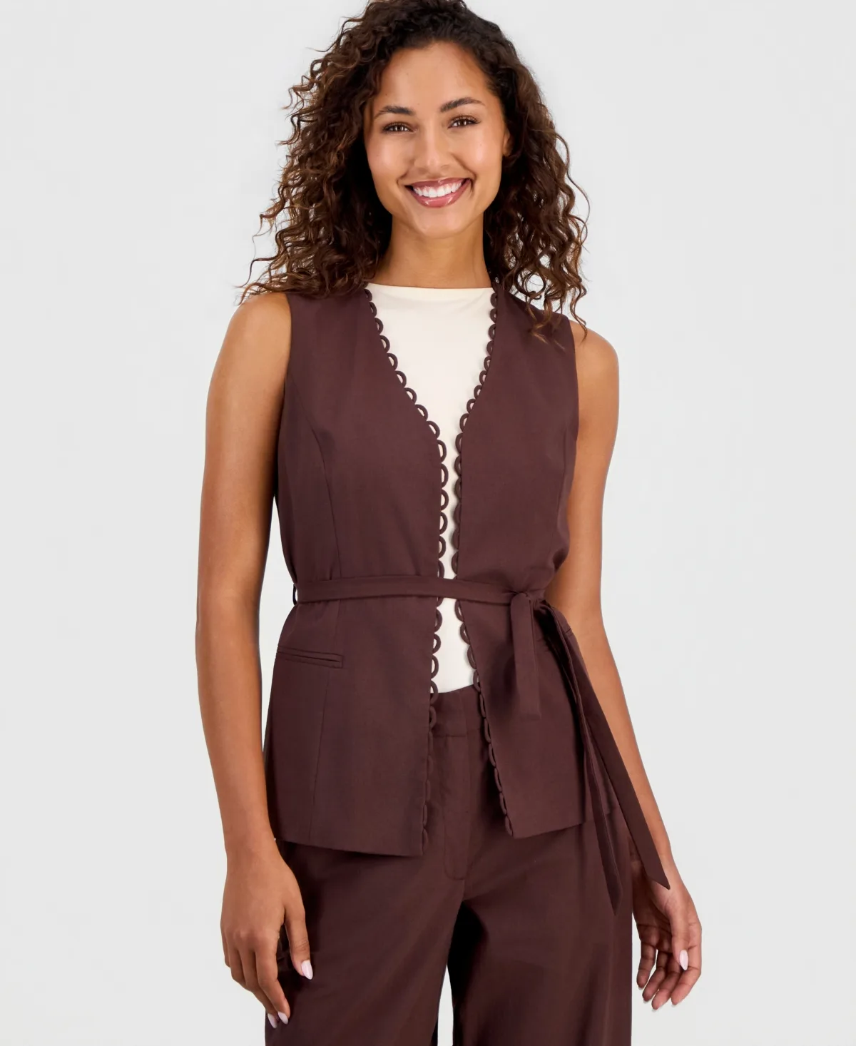 Cotton & Linen Tie-Front Vest by T Tahari