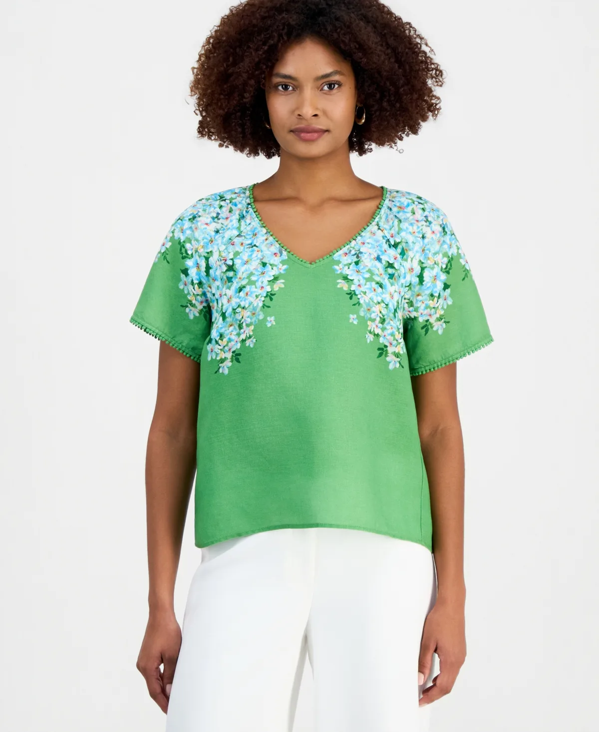 Floral V-Neck Short-Sleeve Top by T Tahari