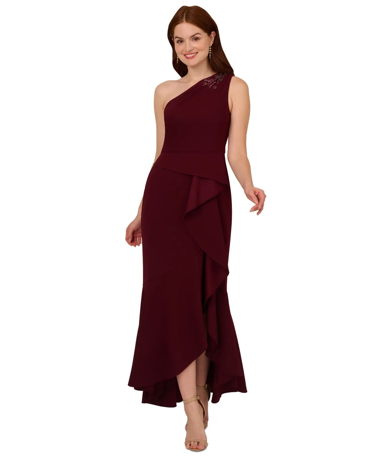 Beaded One-Shoulder Gown by Adrianna Papell