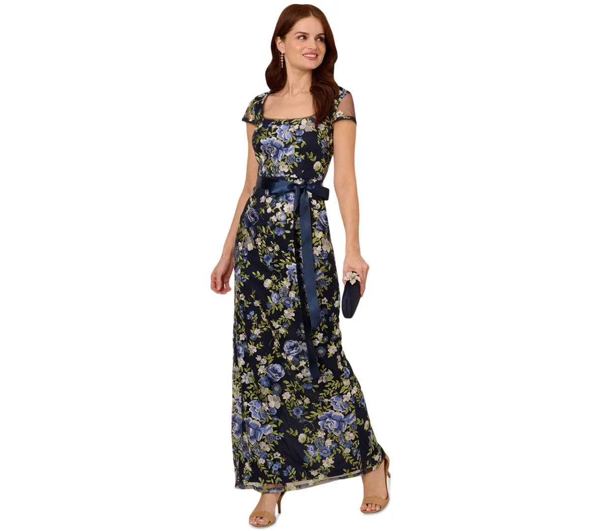 Cascading Floral Sheath Gown by Adrianna Papell