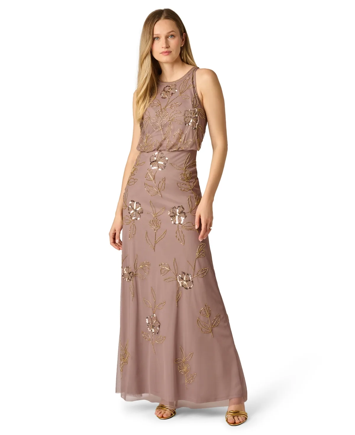 Blouson Crewneck Beaded Ball Gown by Adrianna Papell