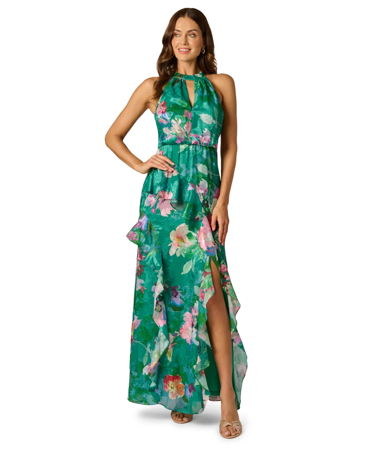 Printed Halter Neck Maxi Dress by Adrianna Papell