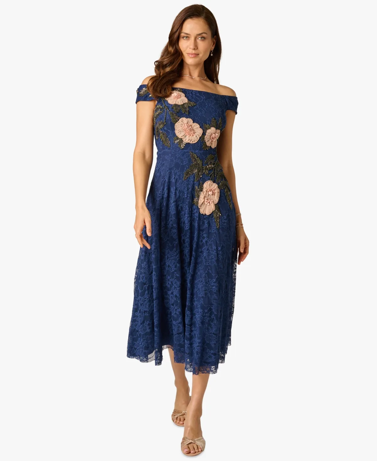 Off-The-Shoulder Embellished Midi Dress by Adrianna Papell