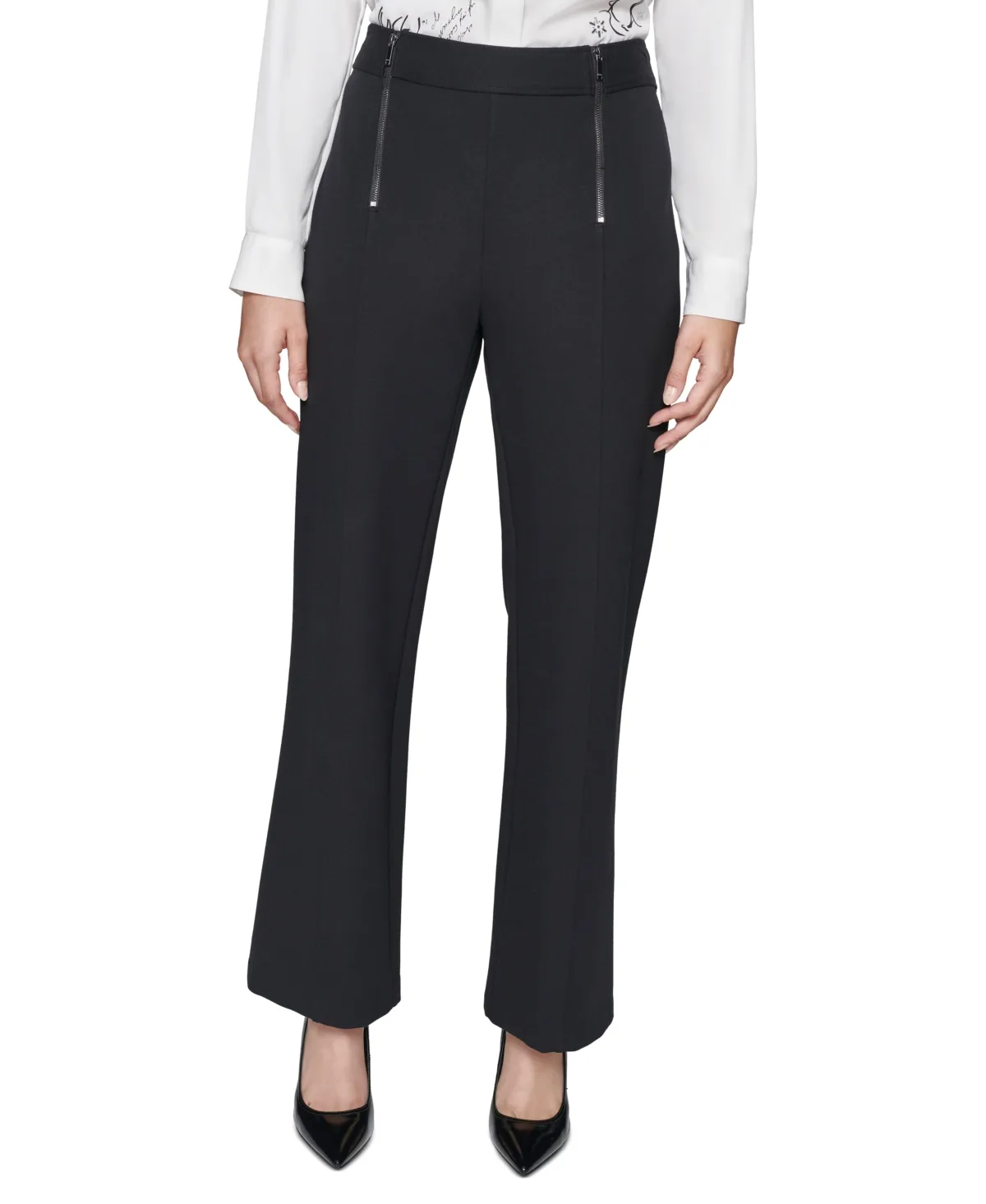Faux-Zipper Mid-Rise Straight-Leg Ponte Pants by Karl Lagerfeld Paris