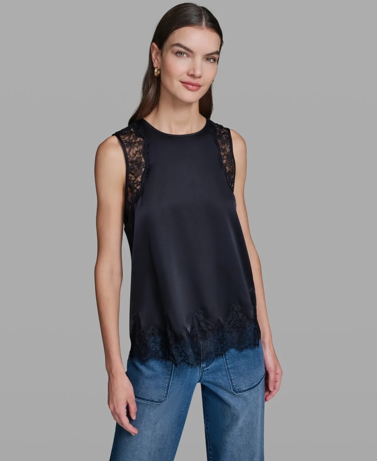 Sleeveless Lace Trim Cami Top by Karl Lagerfeld Paris