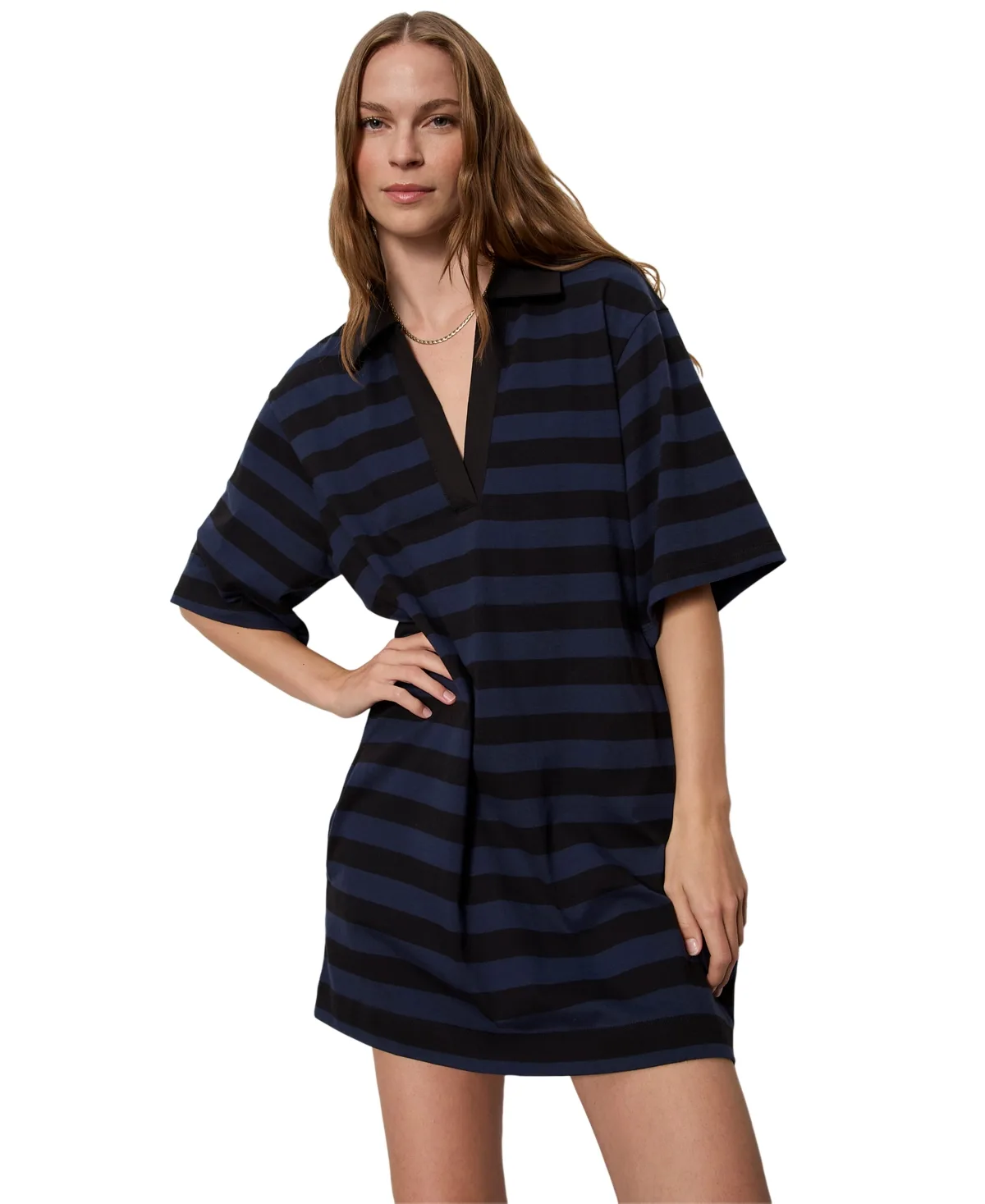 Striped Oversized Spread Collar T-Shirt-Dress by Sanctuary
