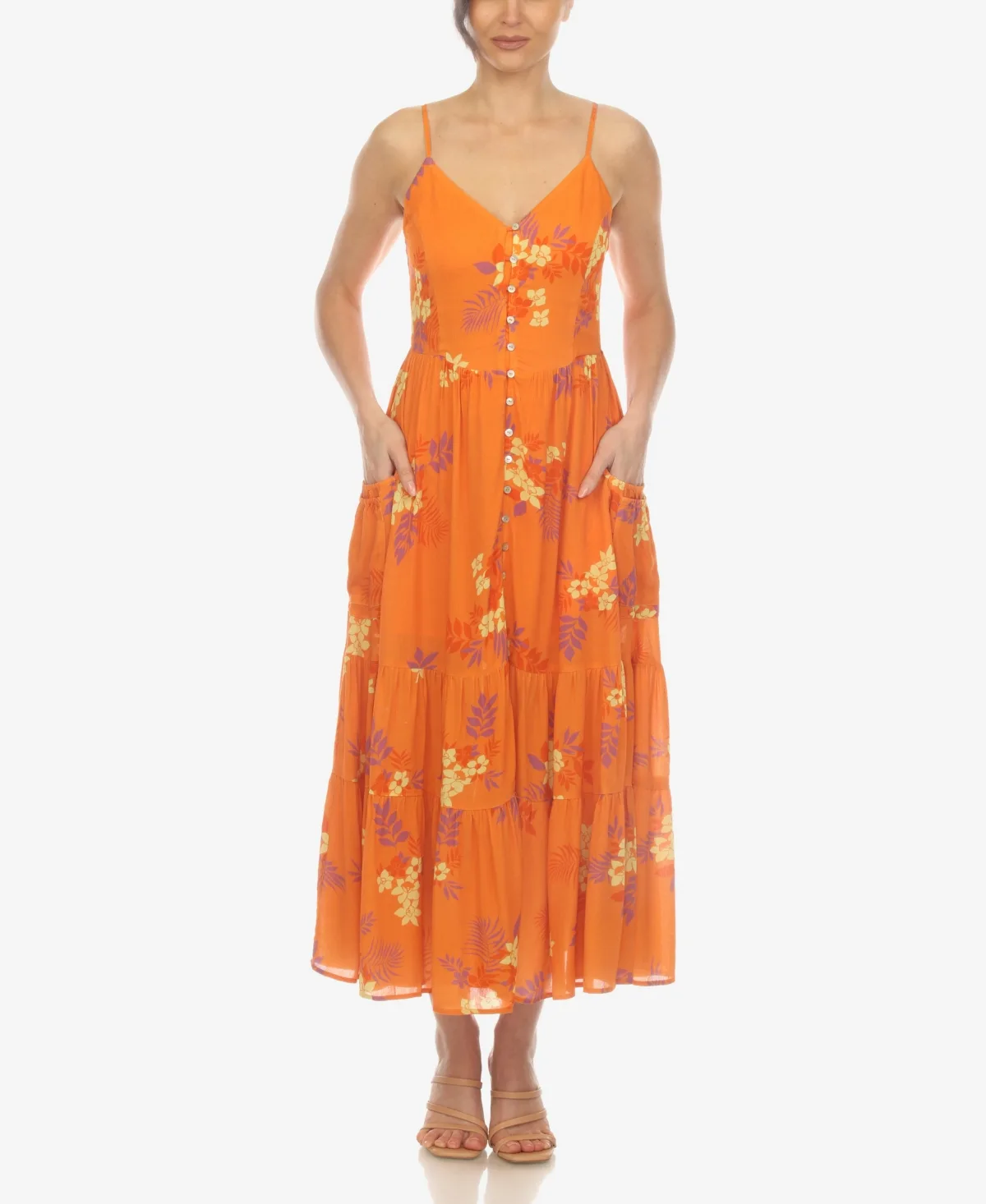 V-Neck Floral Print Maxi Dress by White Mark