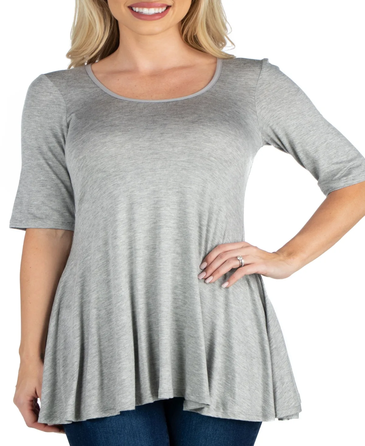 Elbow Sleeve Swing Tunic Top by 24seven Comfort Apparel