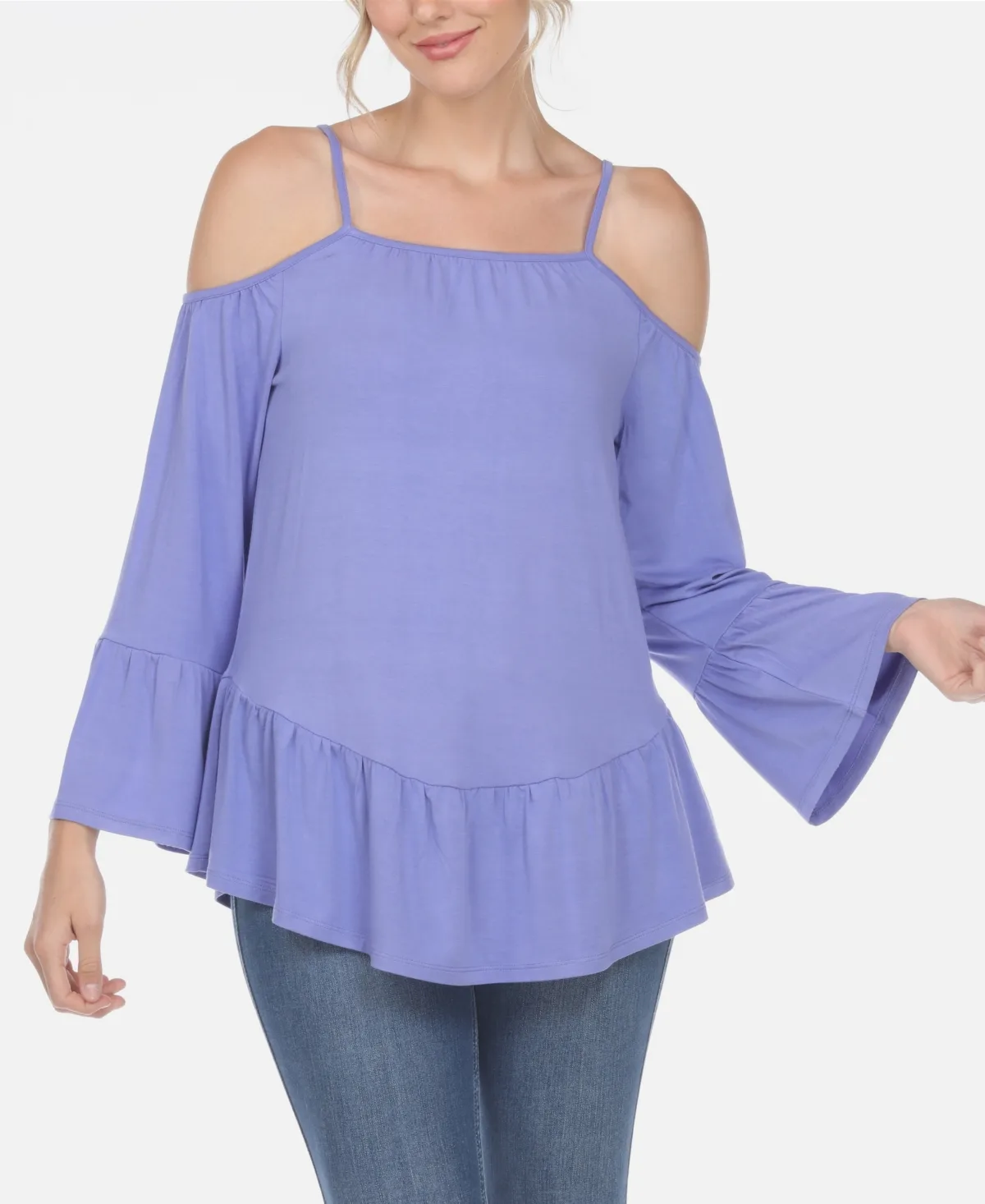 Cold Shoulder Ruffle Sleeve Top by White Mark
