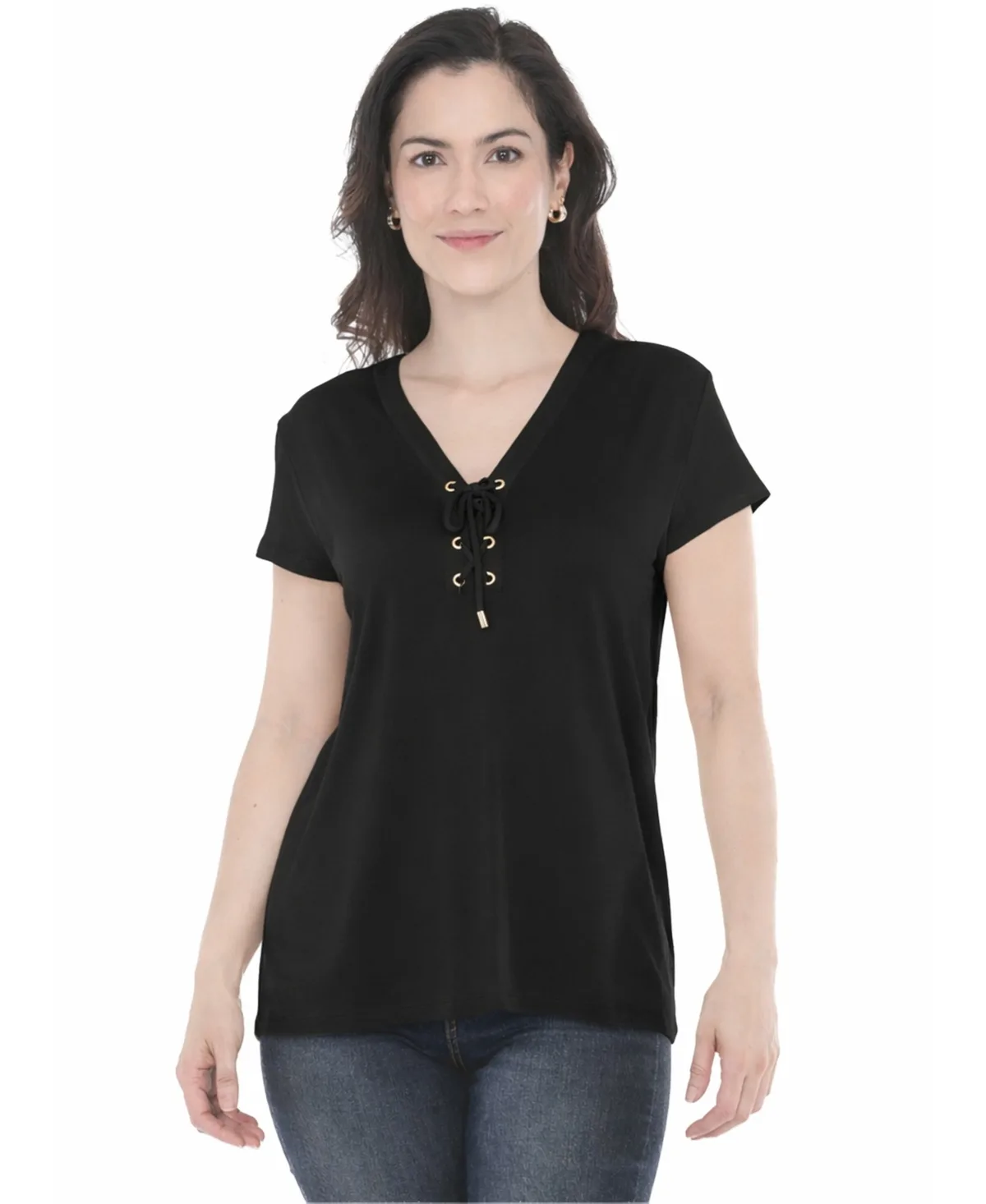 V-Neck Front-Tie Pullover Top by White Mark