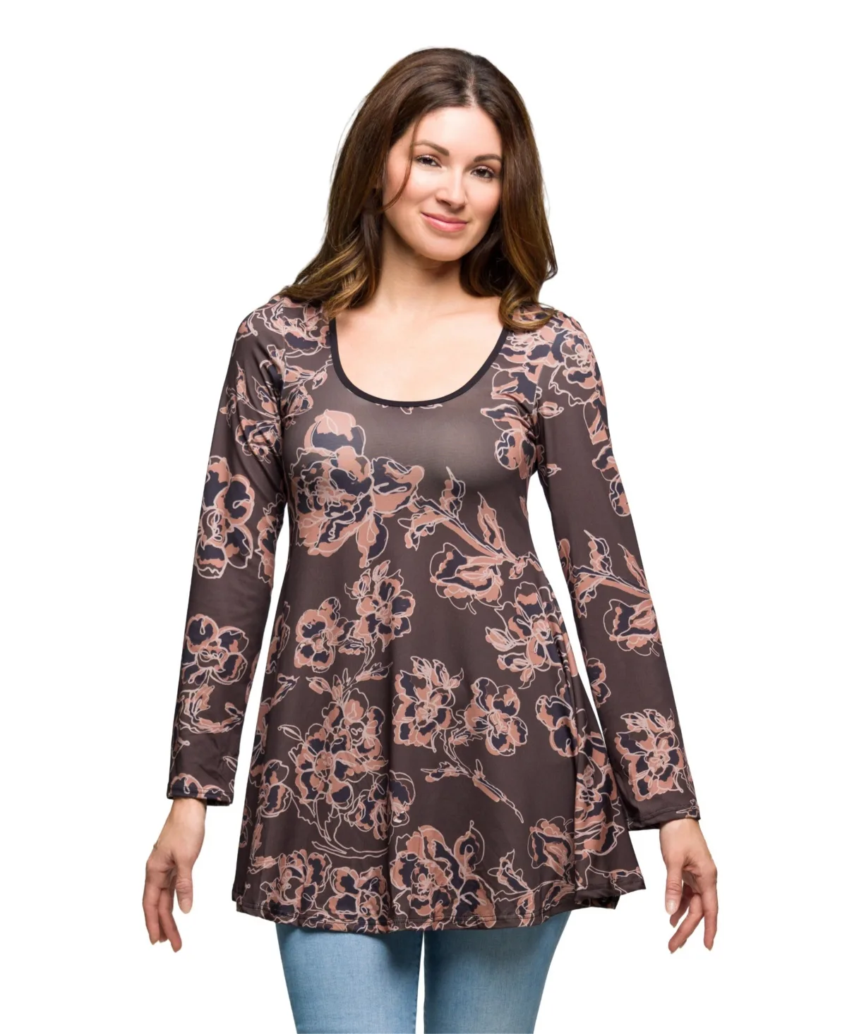 Floral Print Long Sleeve Tunic Top by 24seven Comfort Apparel