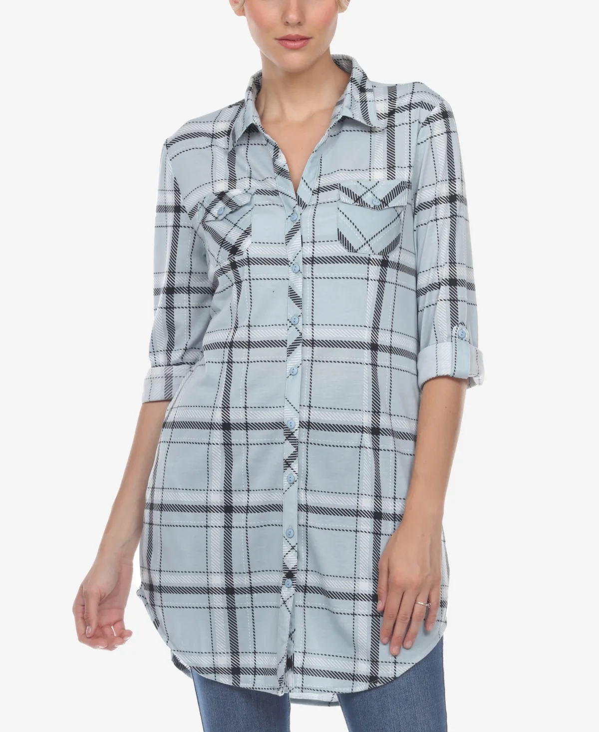 Plaid Tunic Top Shirt by White Mark