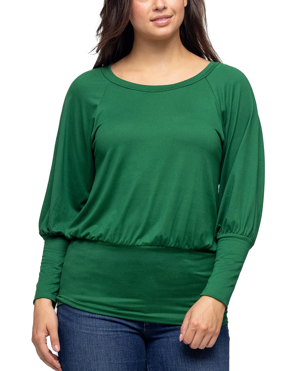 Round Neck Long Sleeve Banded Bottom Top by 24seven Comfort Apparel