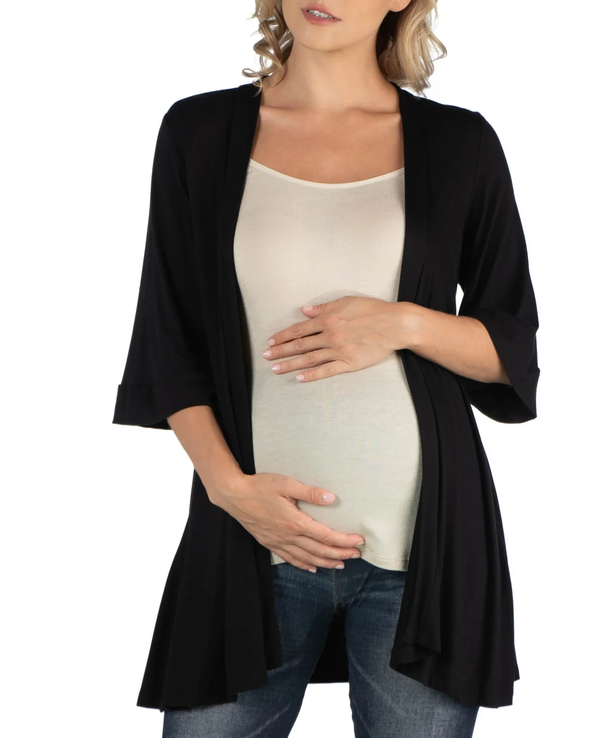 Open Front Elbow Length Sleeve Maternity Cardigan by 24seven Comfort Apparel