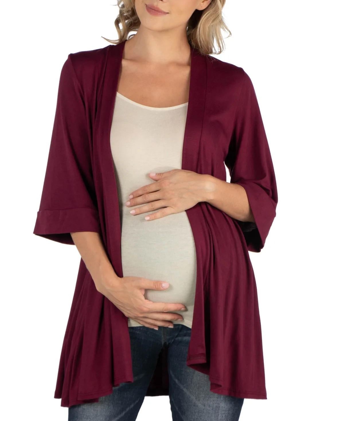 Open Front Elbow Length Sleeve Maternity Cardigan