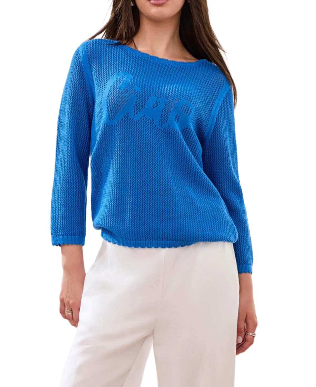 Open-Stitch Embroidered Crew Neck Sweater by Tribal