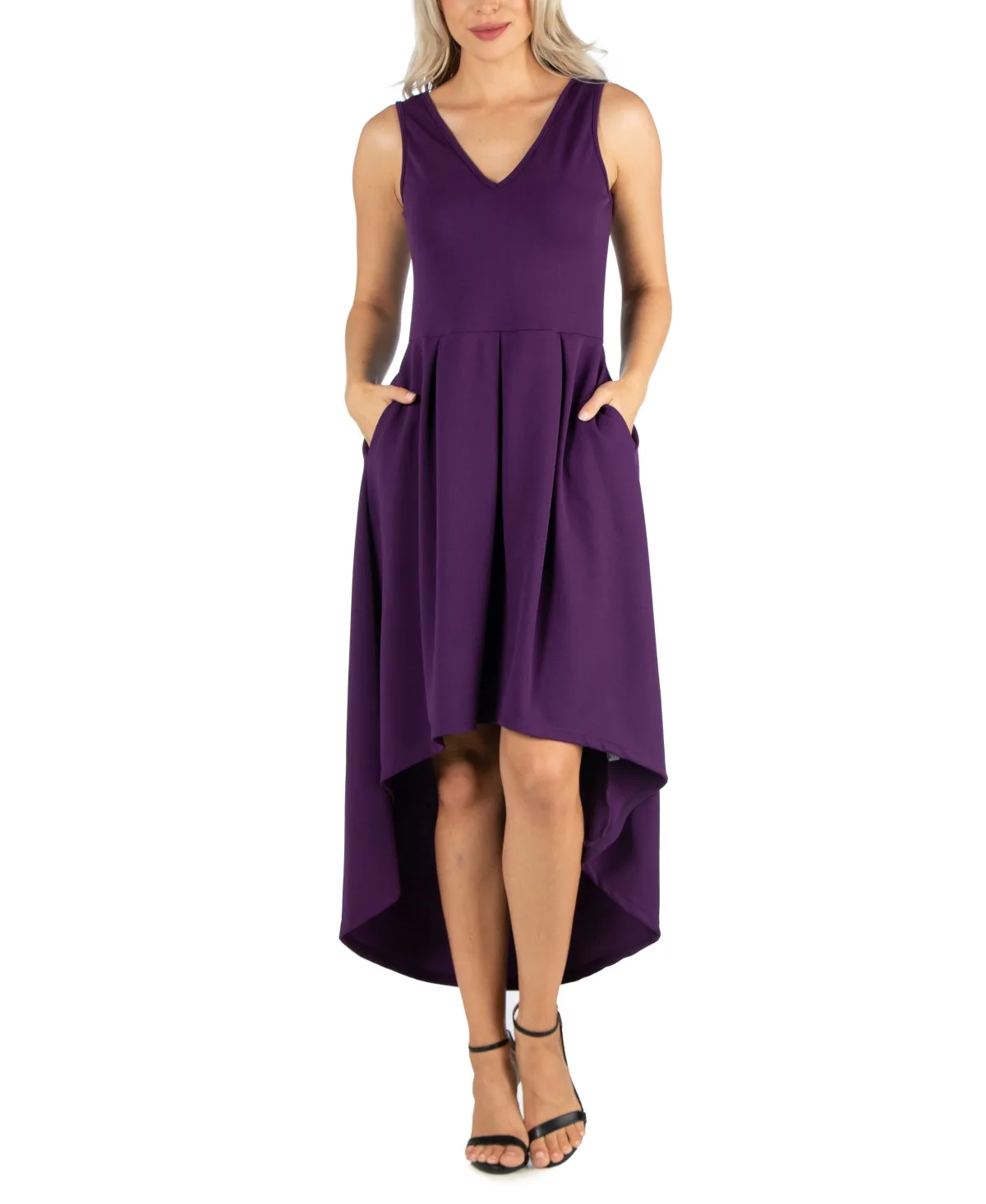 Sleeveless Fit and Flare High Low Dress by 24seven Comfort Apparel