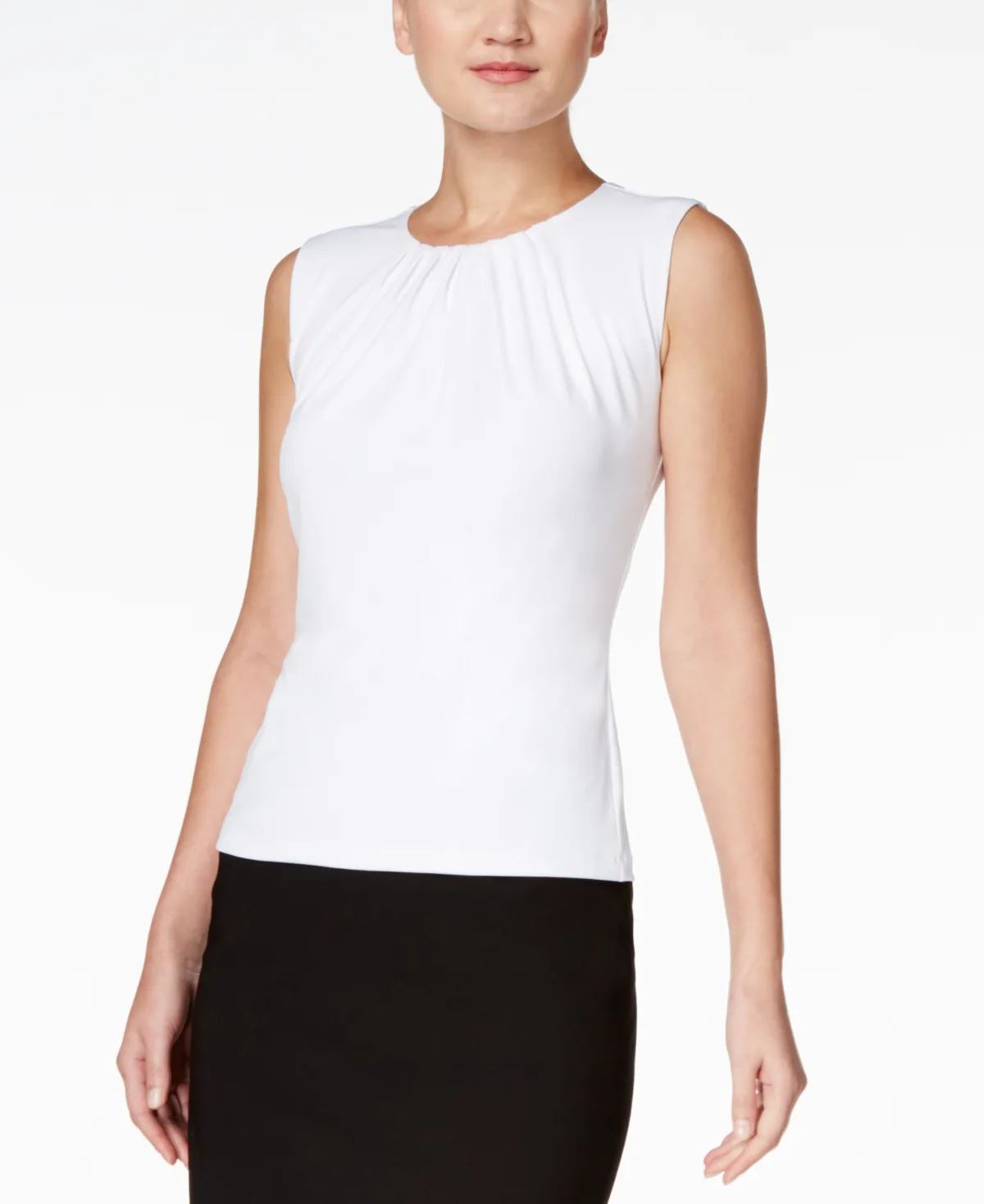 Pleat Neck Sleeveless Top by Calvin Klein