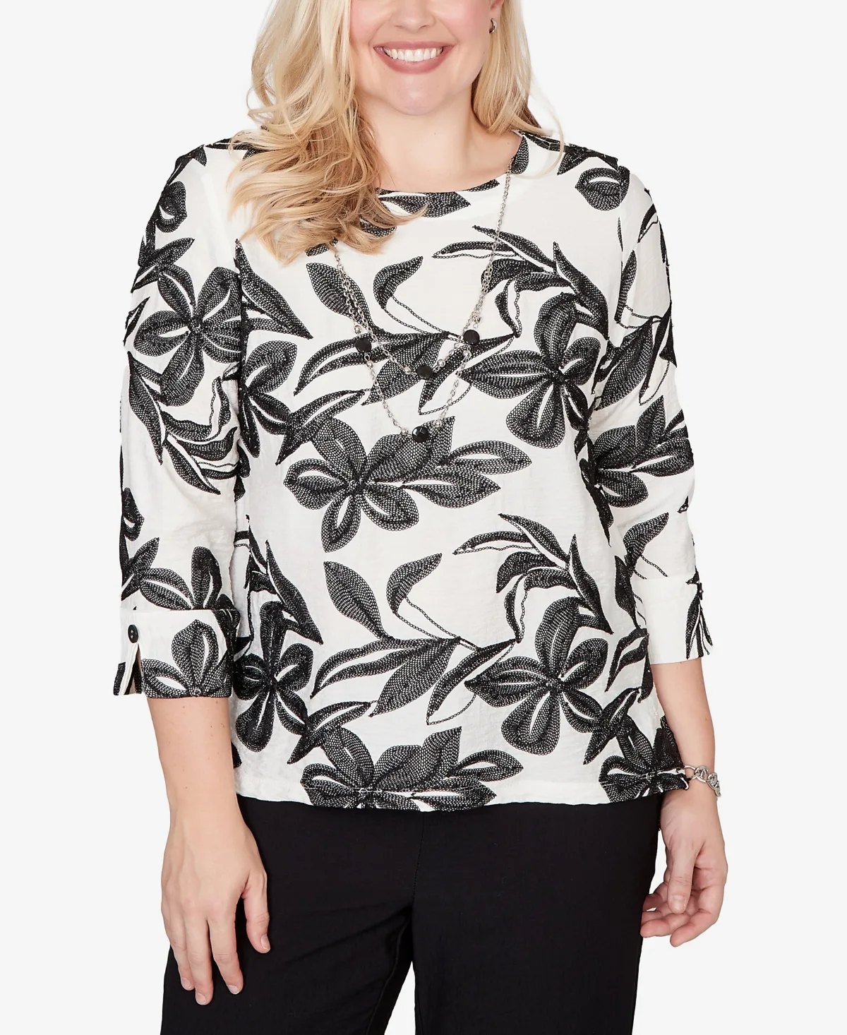 Crowd Pleaser Embroidered Flower Top with Necklace