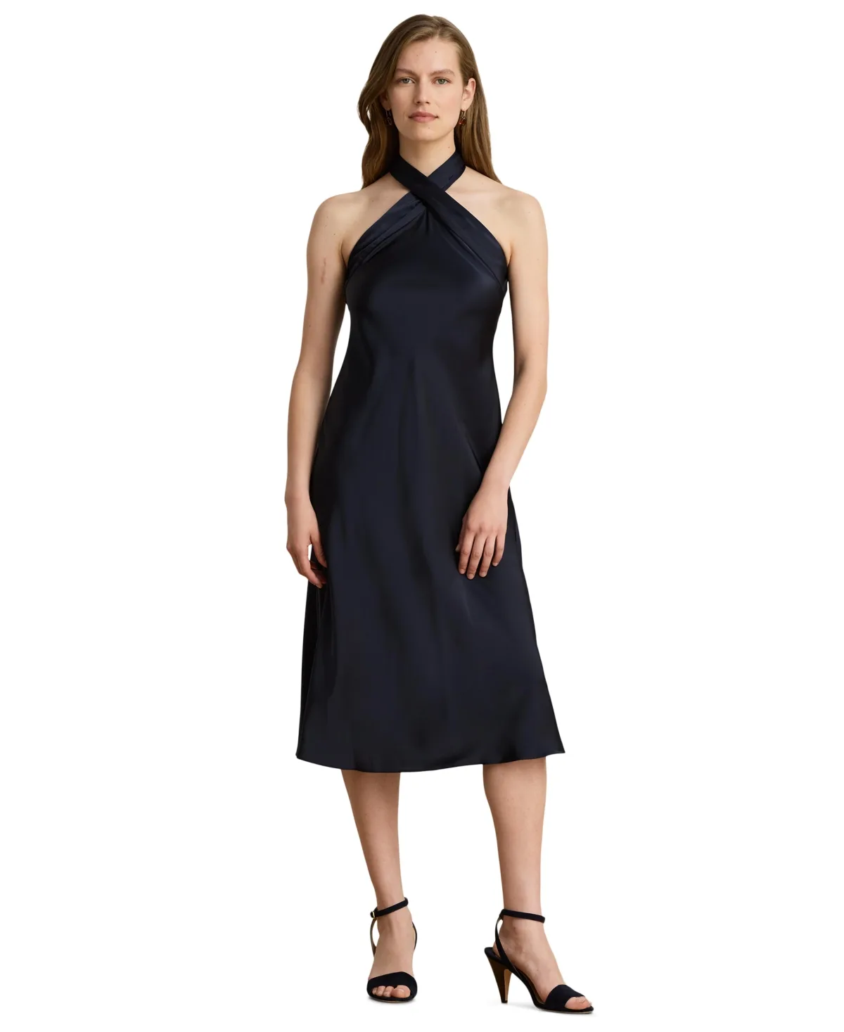 Tie-Back Charmeuse Halter Cocktail Dress by Lauren Ralph Lauren