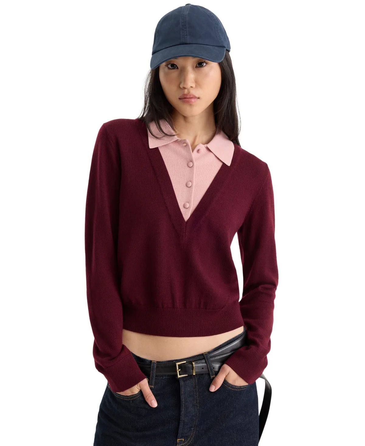 Two-In-One Collared Sweater by Good American