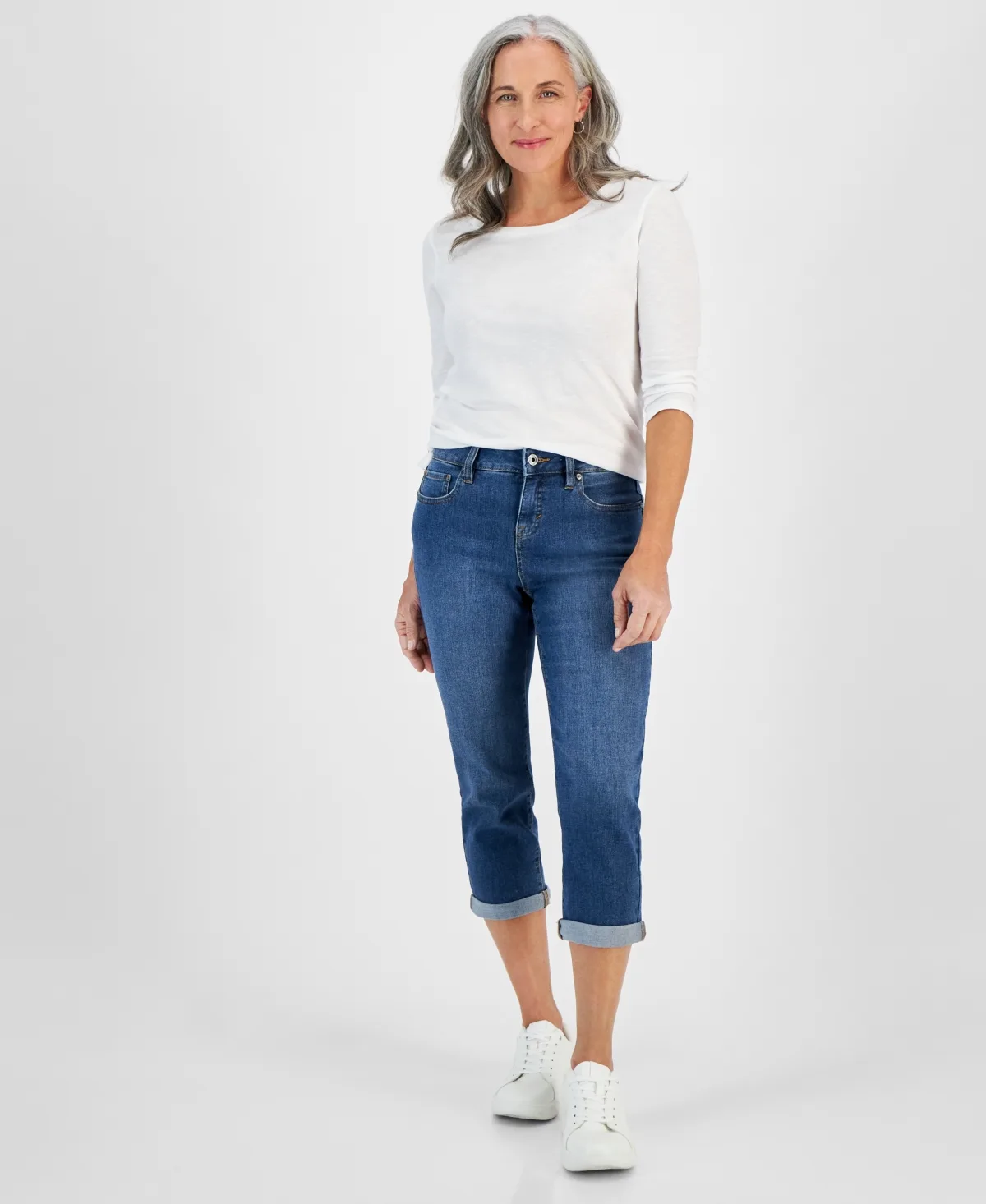 Mid-Rise Curvy Roll-Cuff Capri Jeans by Style & Co