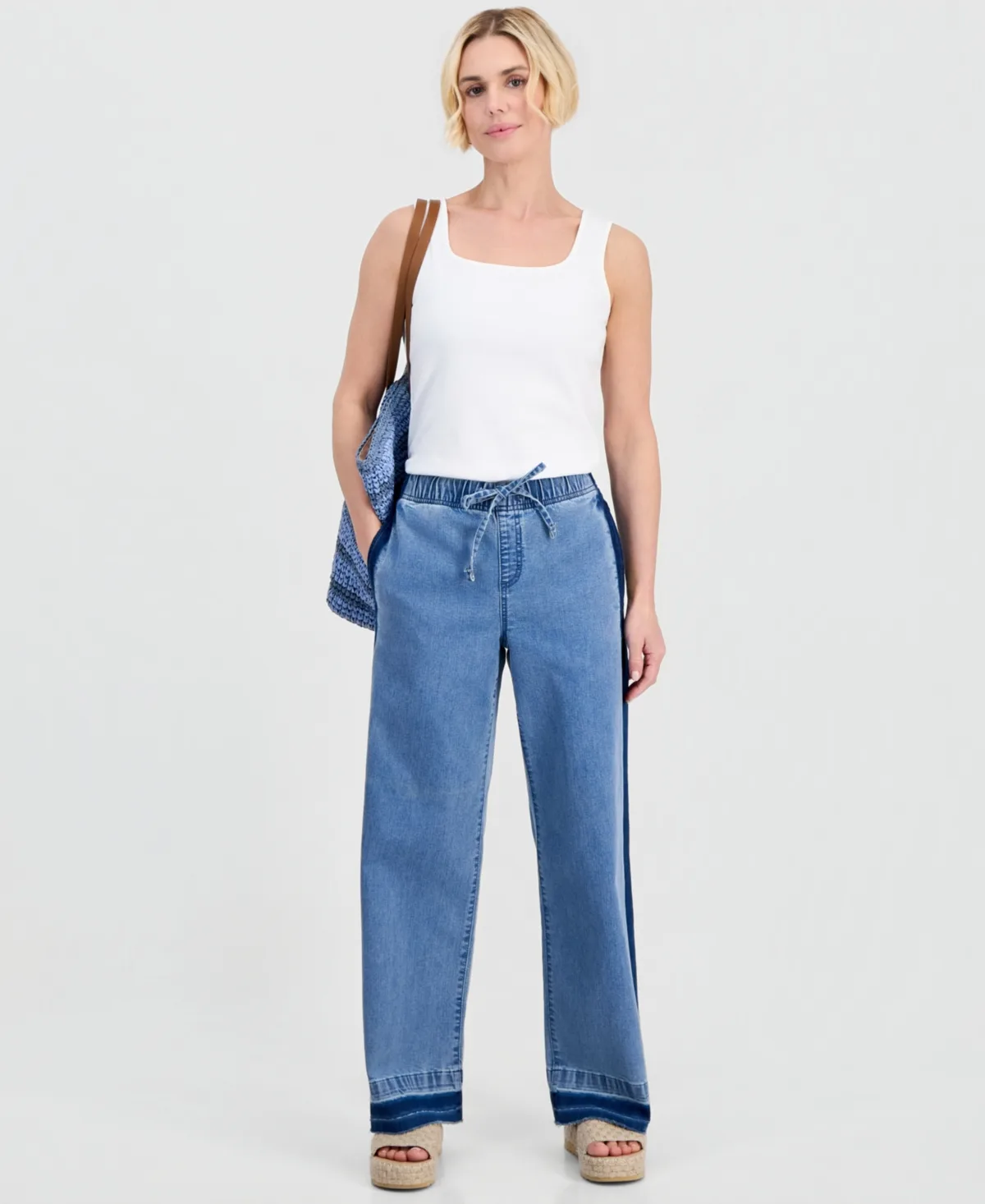 High-Rise Two-Tone Pull-On Wide-Leg Pants by Style & Co