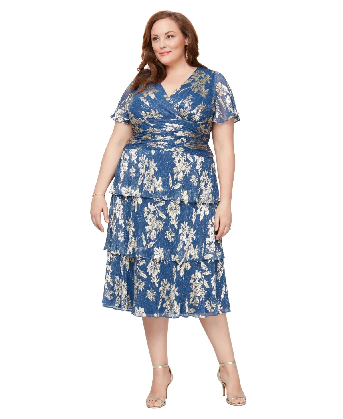 V-Neck Ruched Waist Midi Dress by Sl Fashions