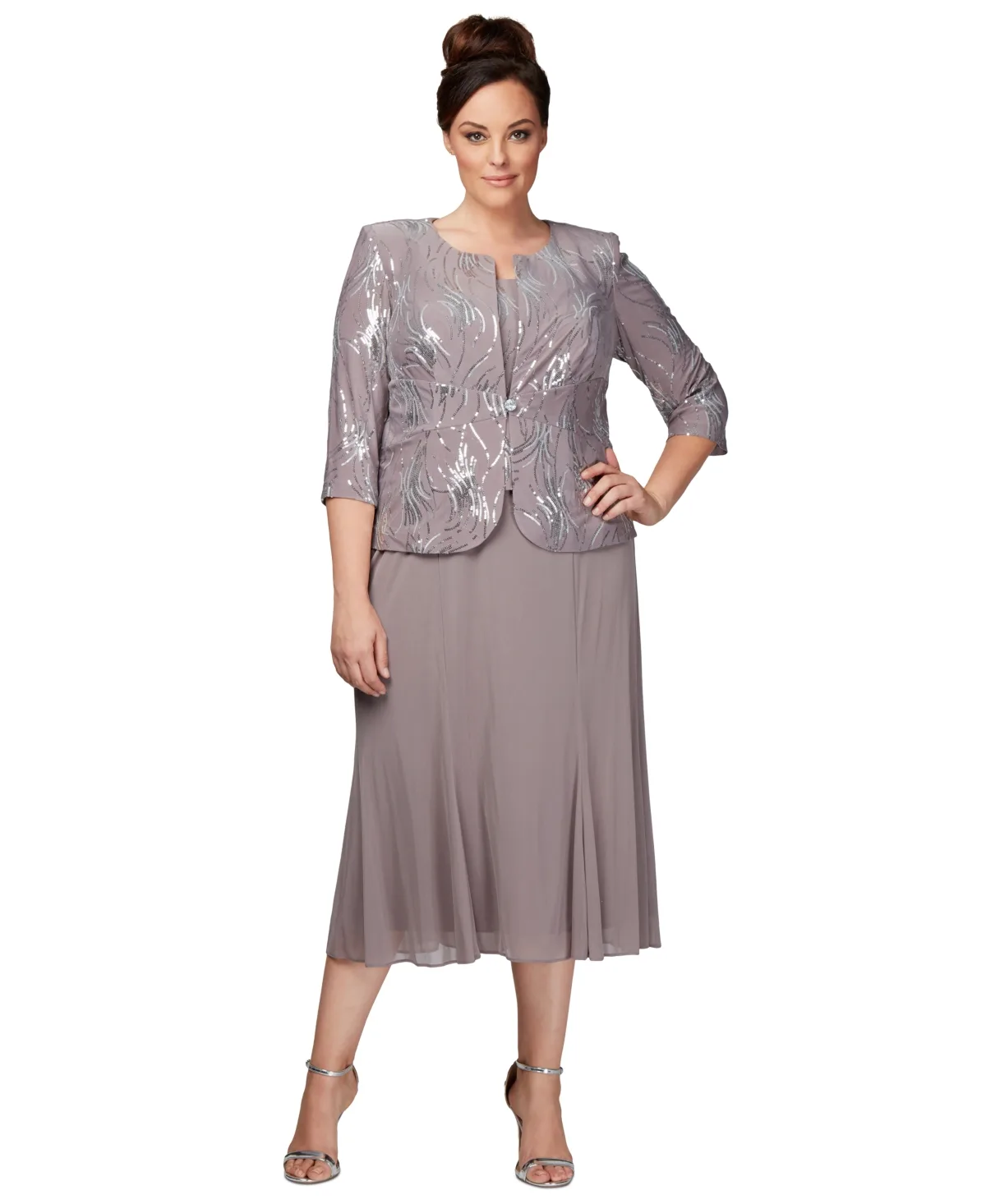 Sequined Chiffon Dress and Jacket by Alex Evenings