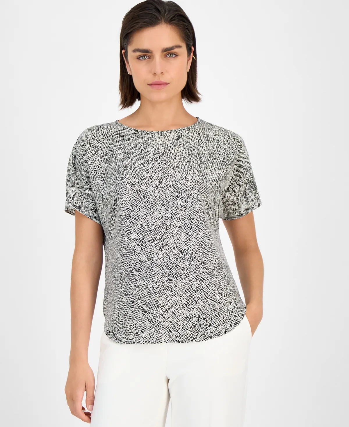 Printed Boat-Neck Top by Anne Klein