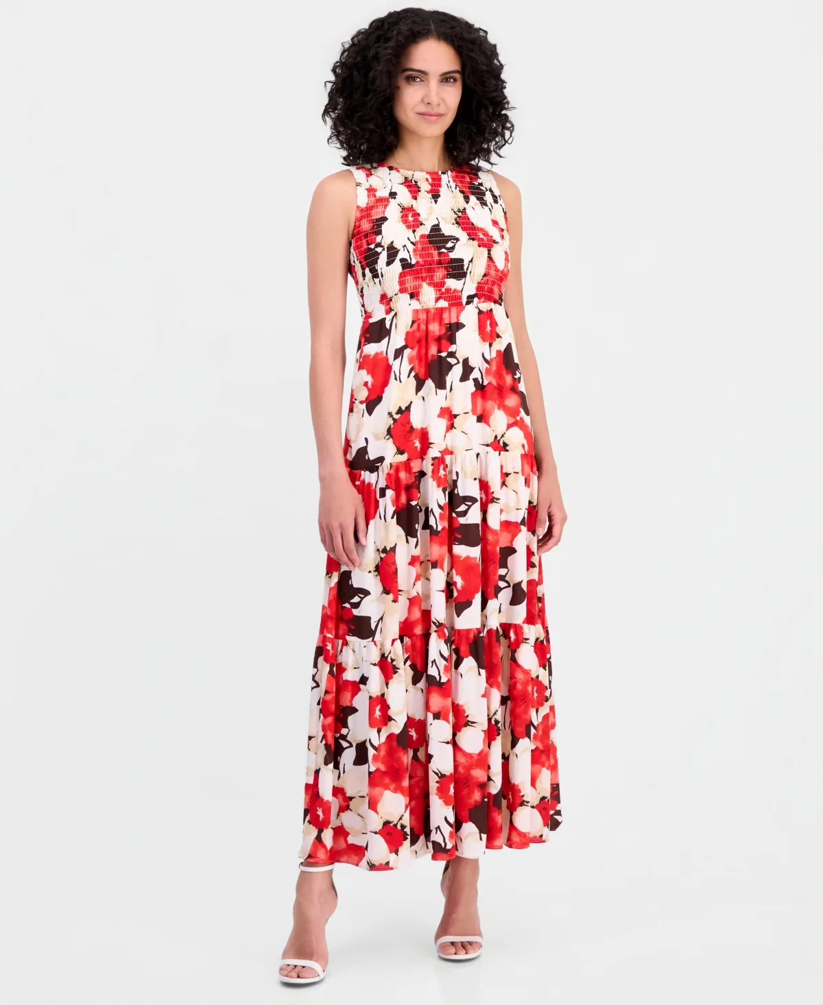 Smocked Bodice Sleeveless Maxi Tier Dress