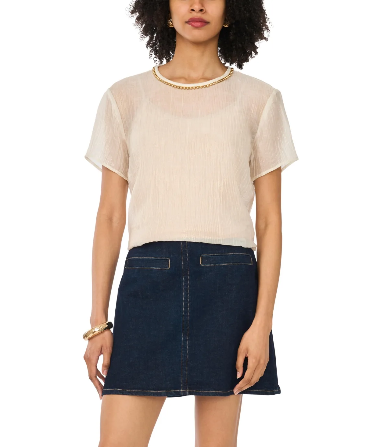 Crewneck Dropped Shoulder Basic T-Shirt by Vince Camuto