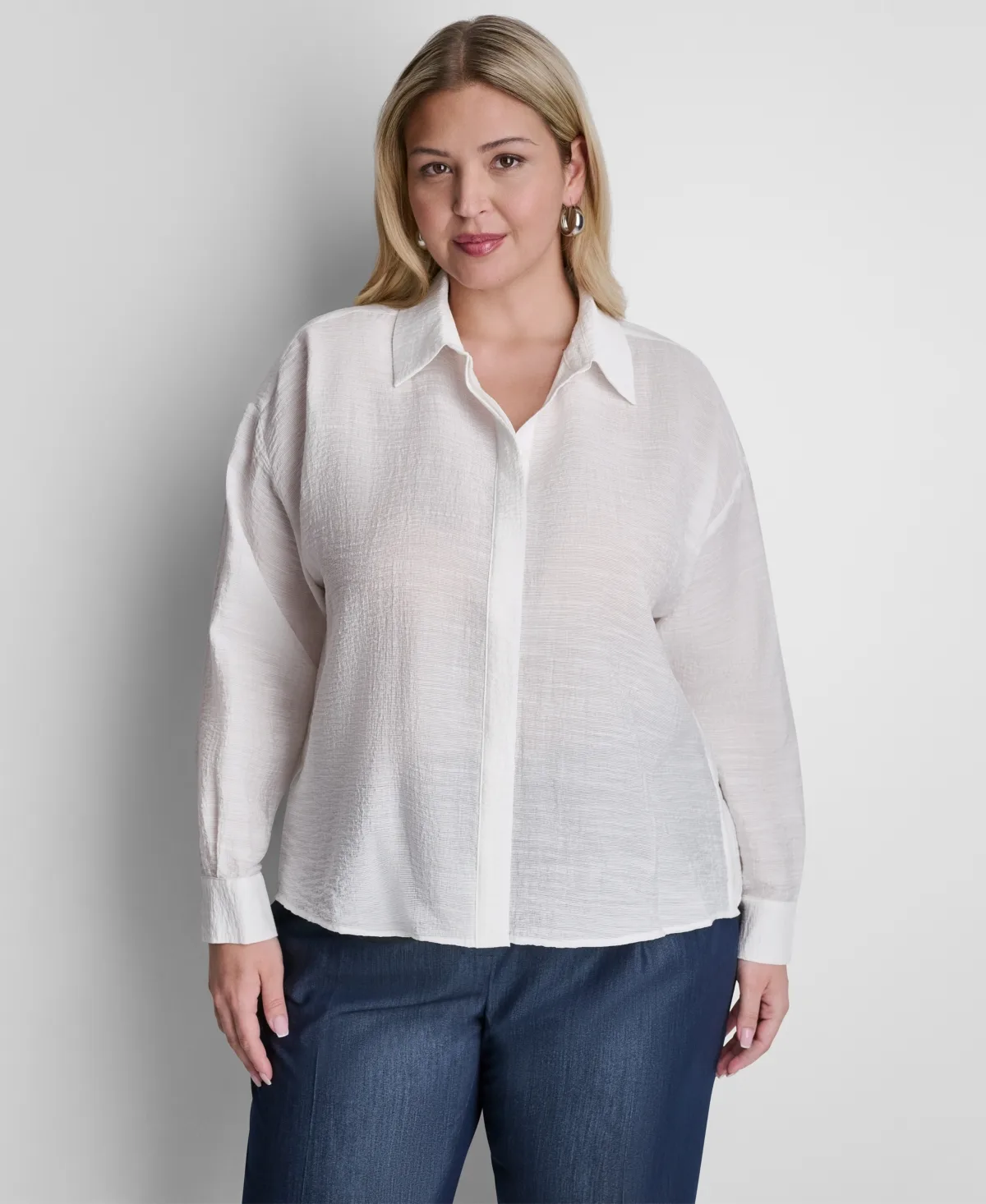 Long-Sleeve Collared Organza Blouse by Dkny