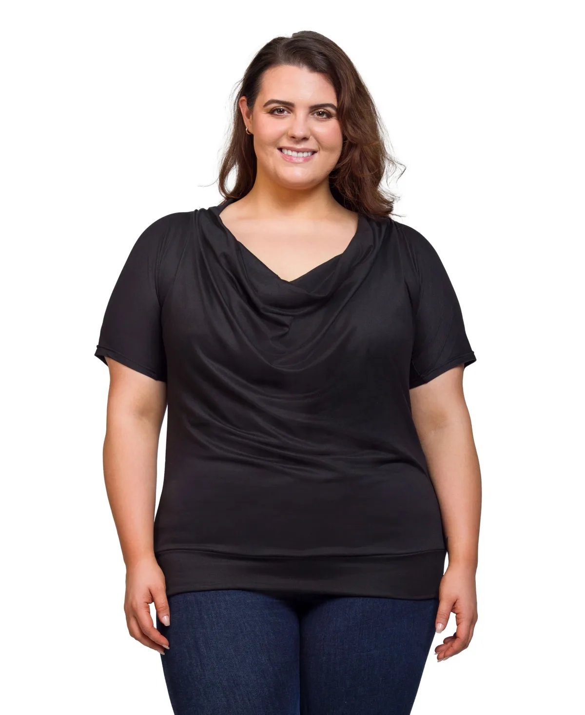 Cowl Neck Short Sleeve Top by 24seven Comfort Apparel