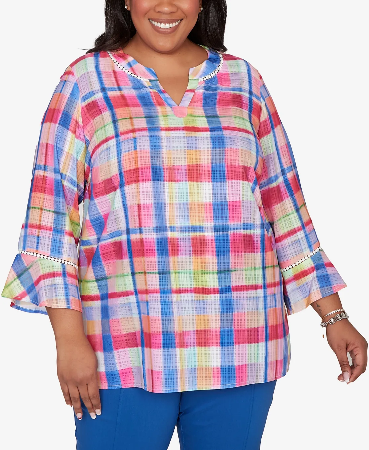 The Royal Treatment Watercolor Split Neck Bell Sleeve Top