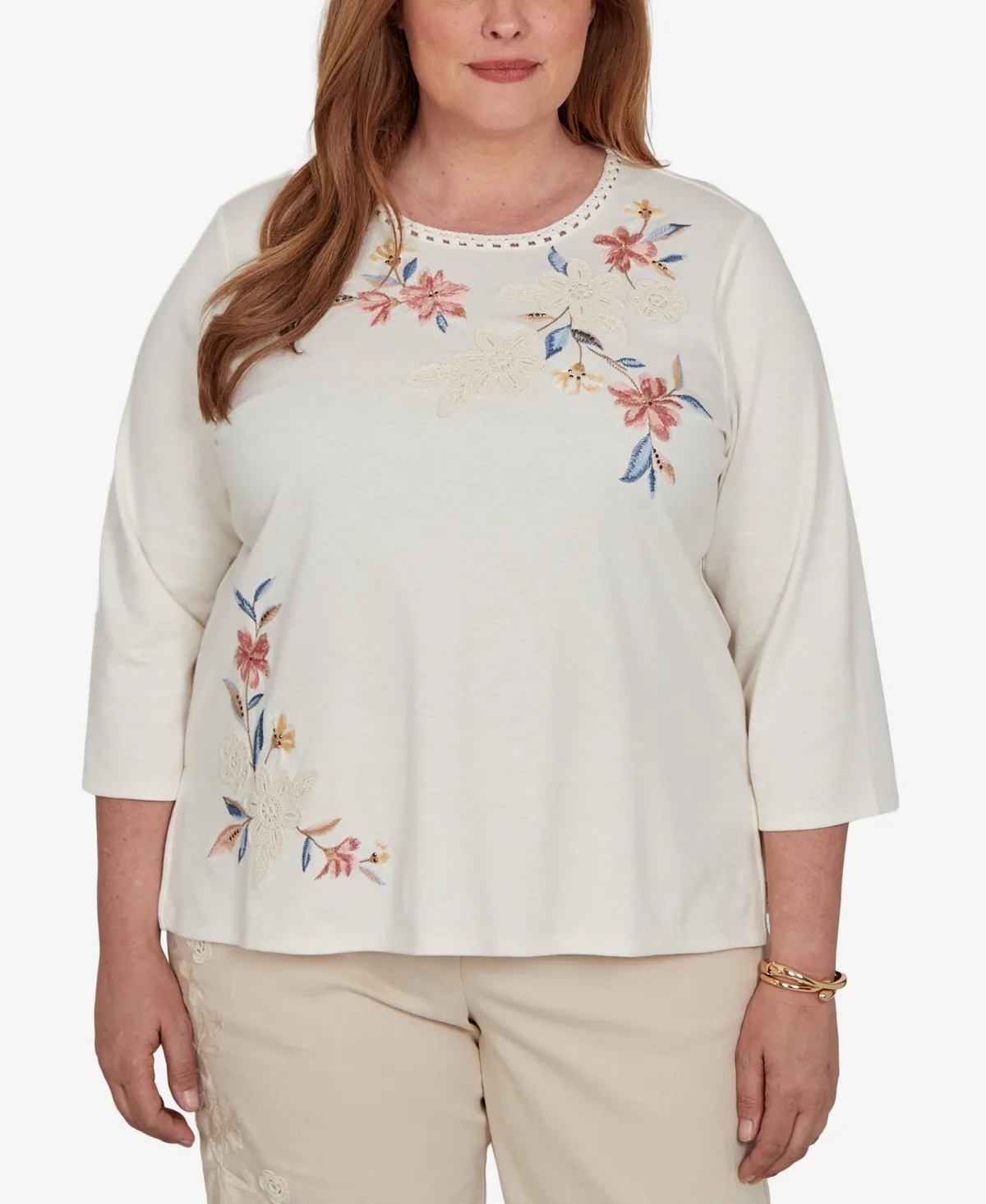 Camden Market Crochet Embroidered Floral Knit Top by Alfred Dunner