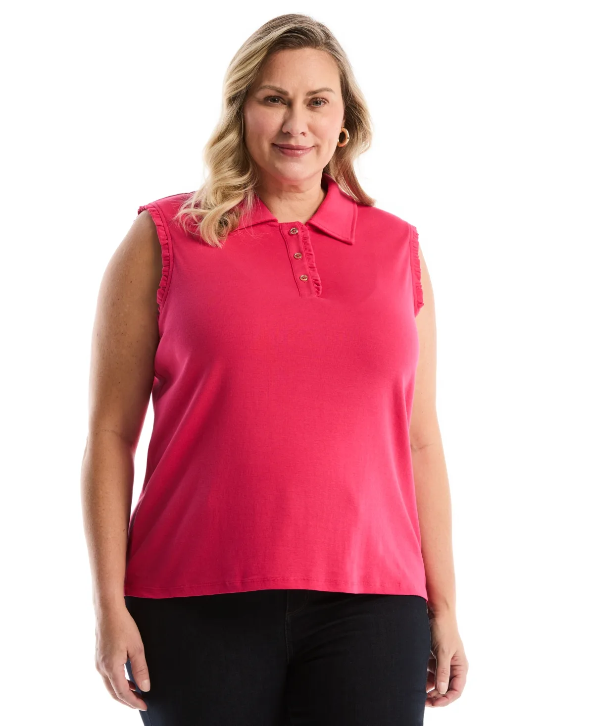 Ruffle Trim Sleeveless Polo Shirt by Rafaella