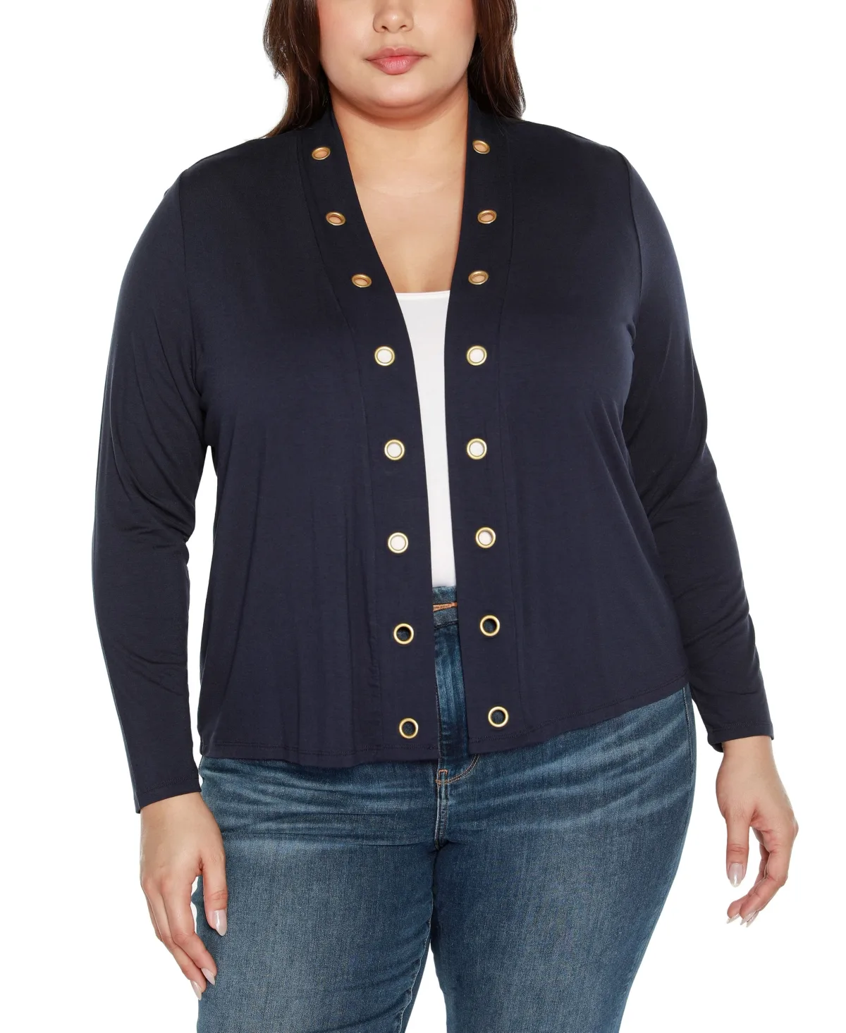 Grommet Detail Cropped Knit Cardigan Sweater by Belldini