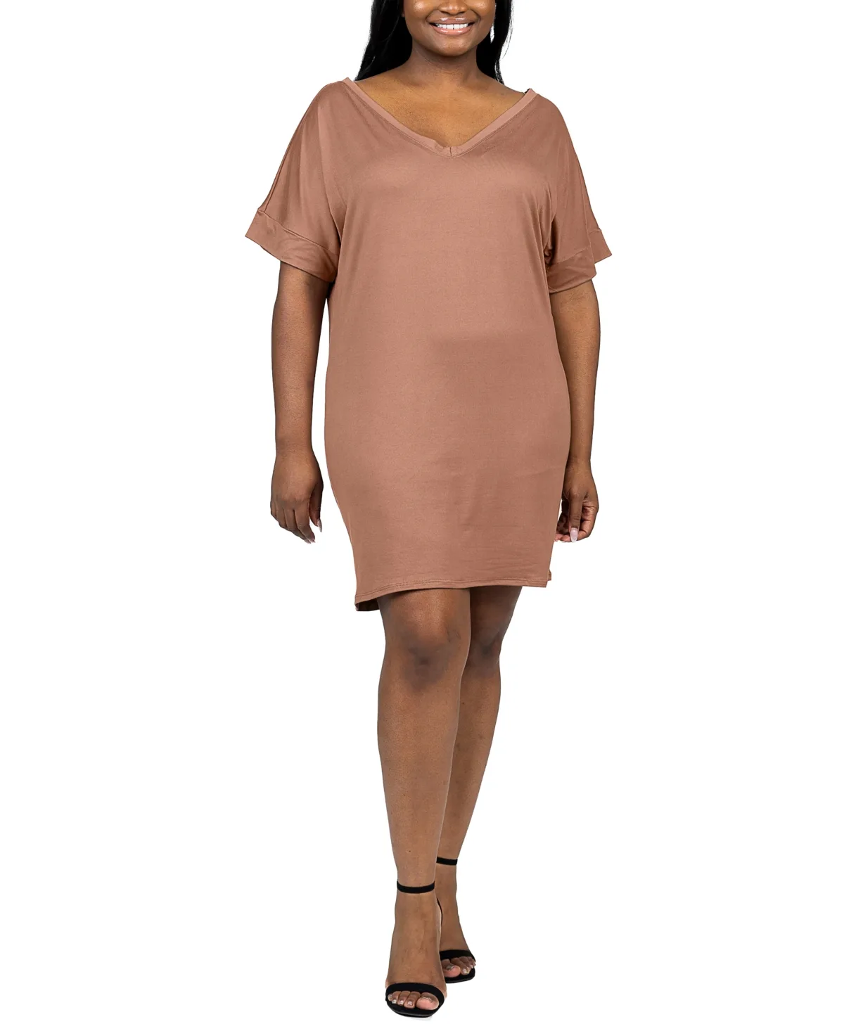 Loose Fit V-Neck T Shirt Dress by 24seven Comfort Apparel