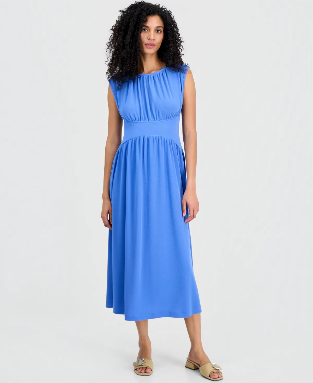 Boat-Neck Shirred Midi Dress by Anne Klein