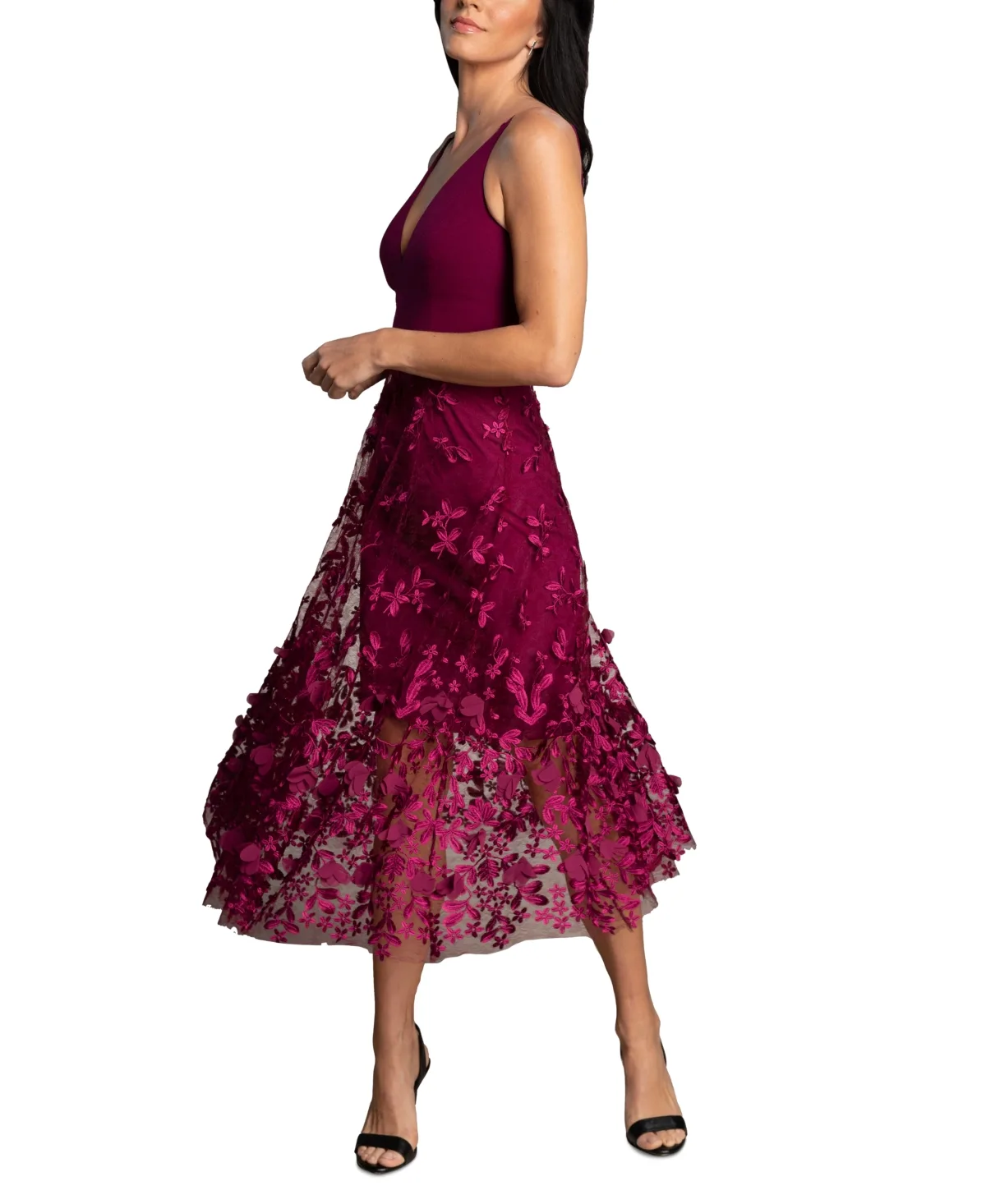 Darleen Deep-V Floral-Applique Dress by Dress The Population
