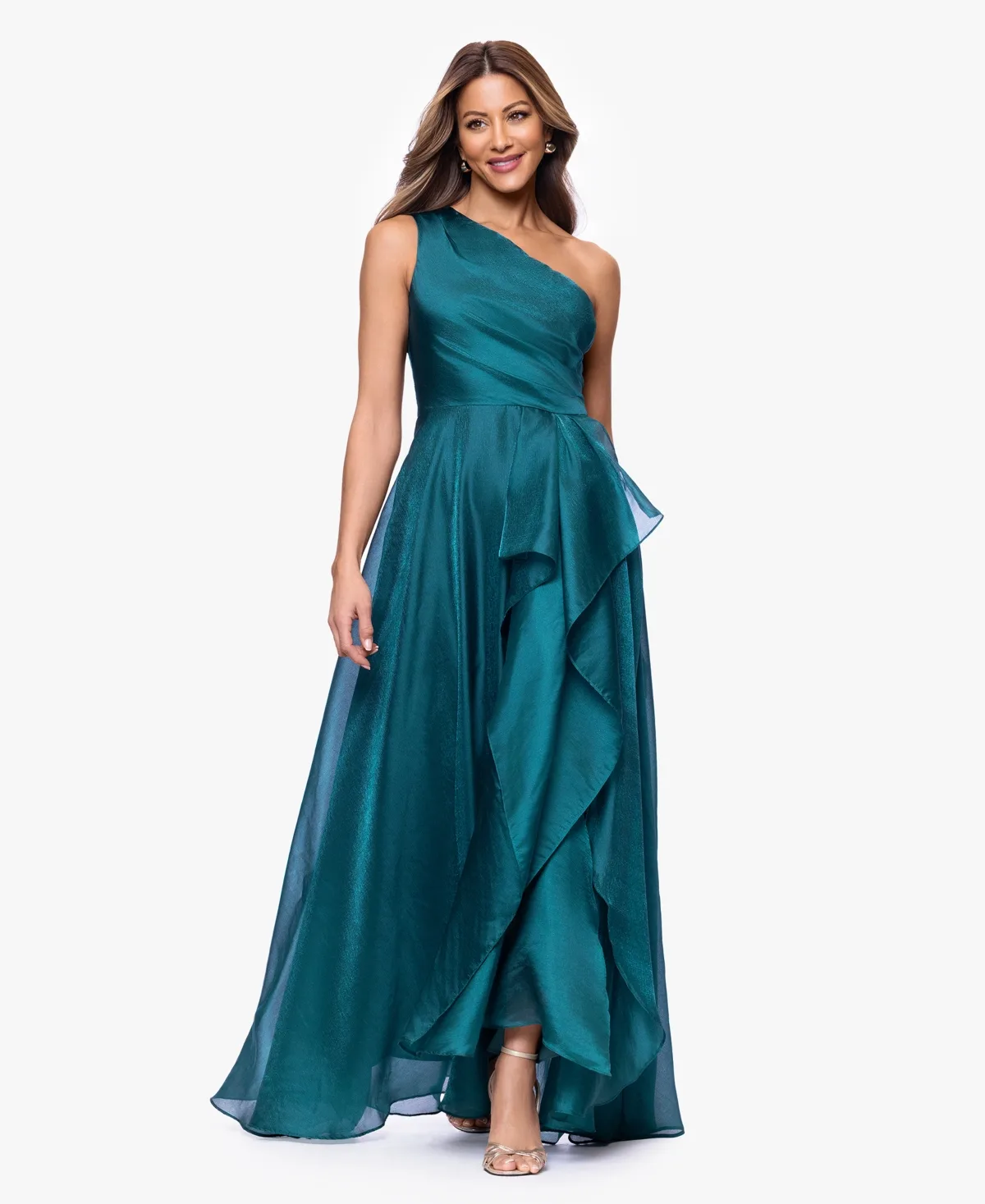 Metallic Draped One-Shoulder Gown by Xscape